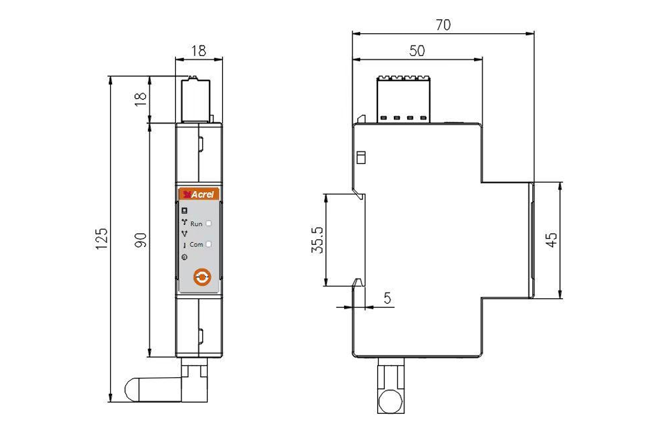Acrel AWT100-WFH WiFi-Halow gateway Dimension