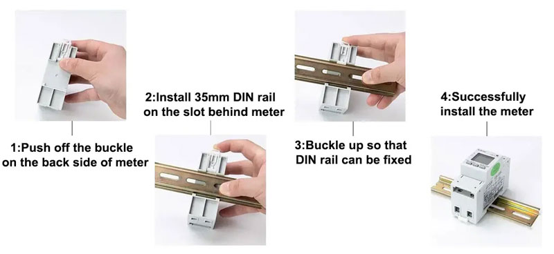 Installation sur rail DIN du compteur d'énergie monophasé ADL200 sur rail DIN